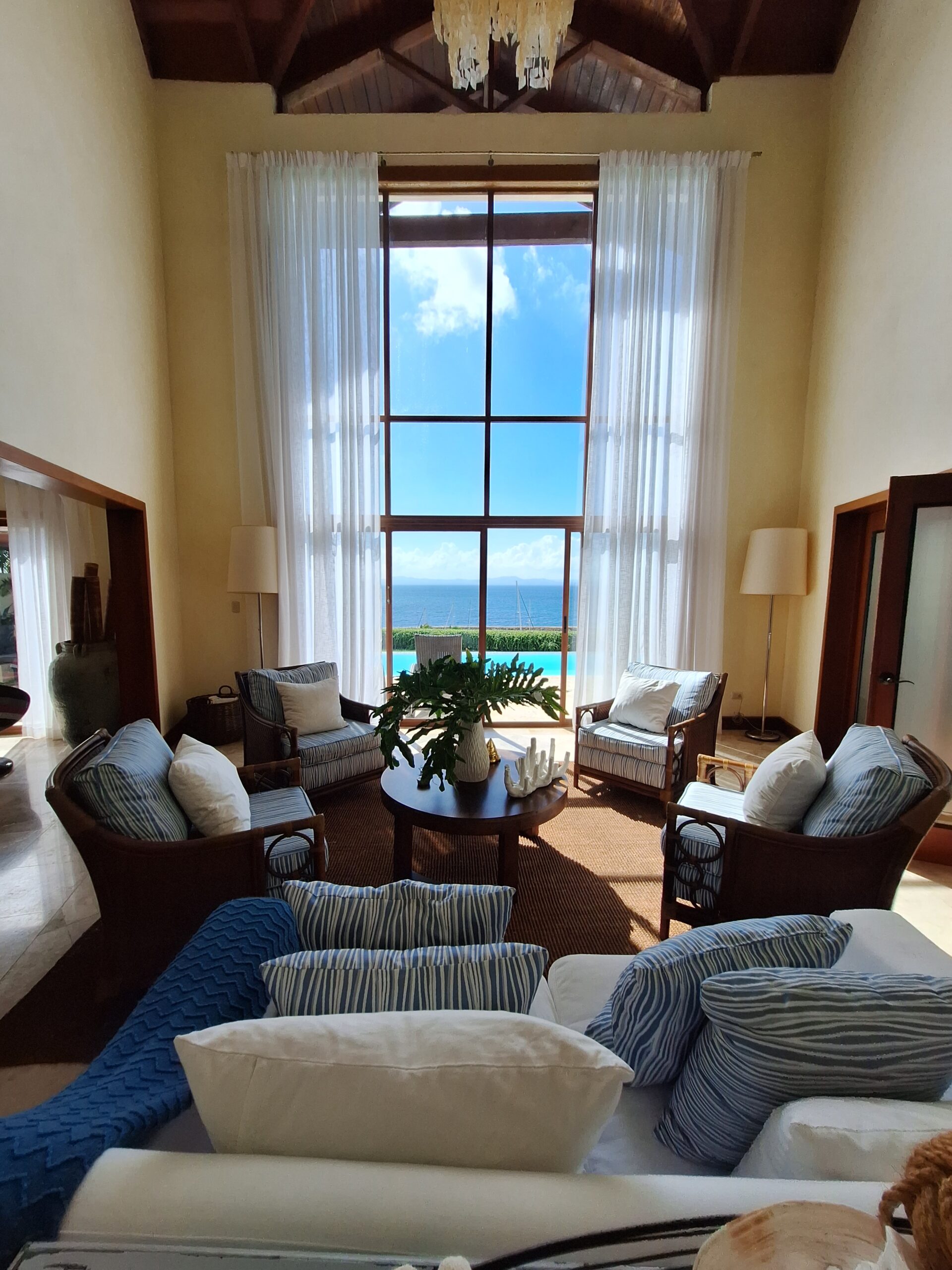 Wide angle of downstairs living area.